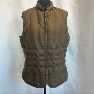 Eddie Bauer chocolate brown goose down quilted vest jacket sleeveless Sz L